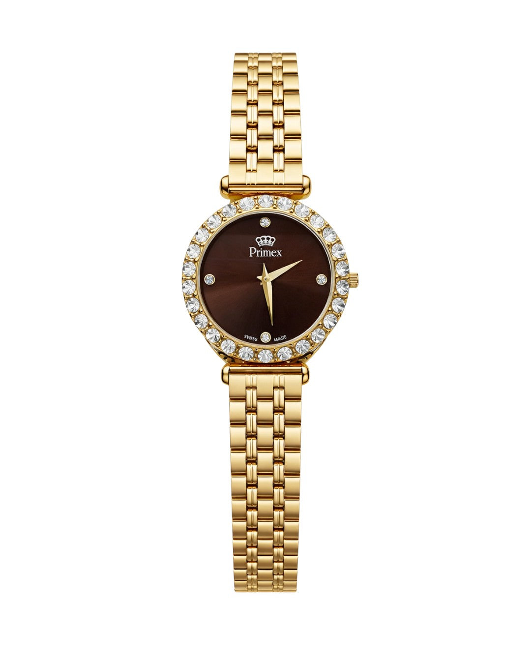 MONTRE DAME SWISS MADE - CARDAN BRUN - BRACELET METAL DORE - ETANCHE 30 METRES