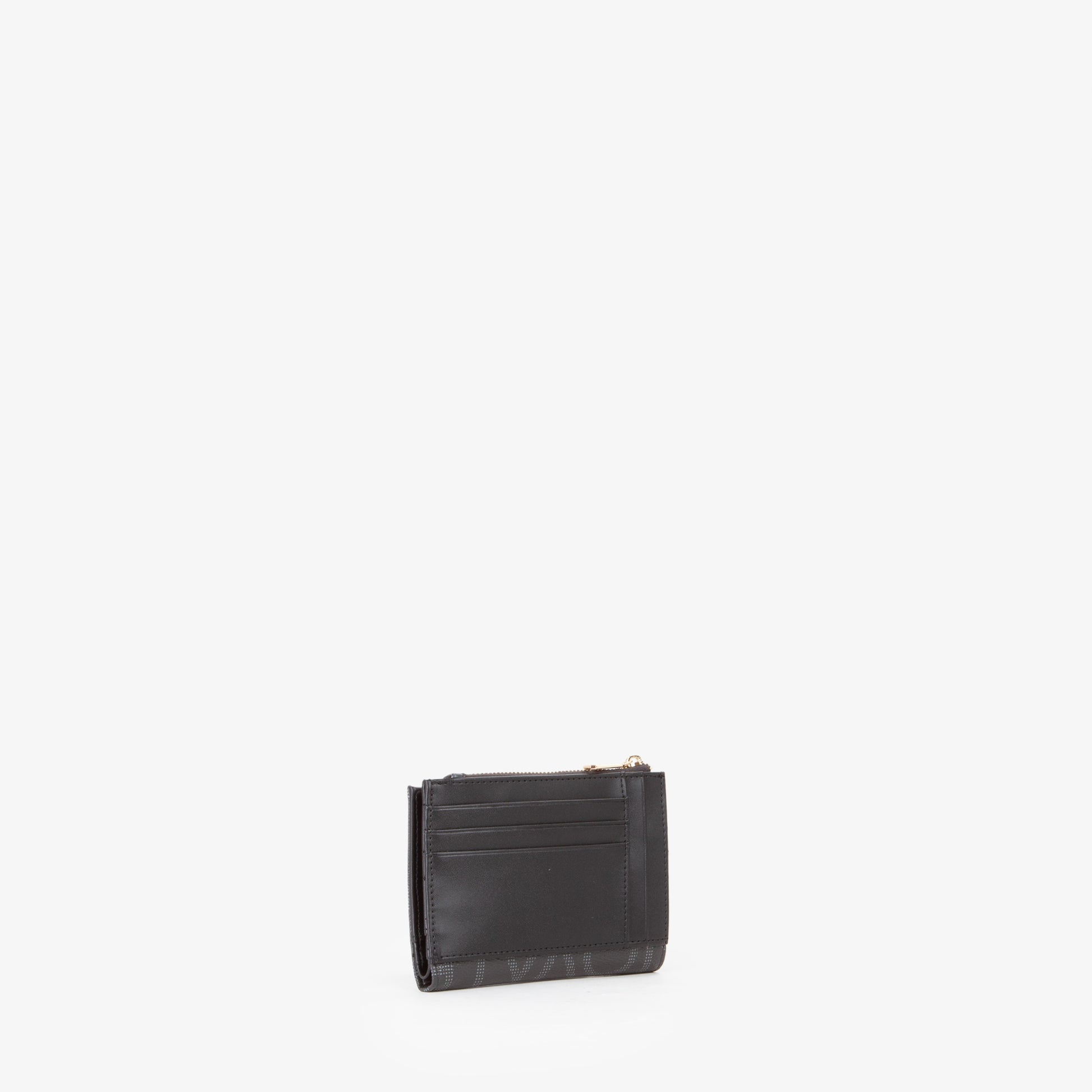 Portefeuille femme noir motif logo zippé compact