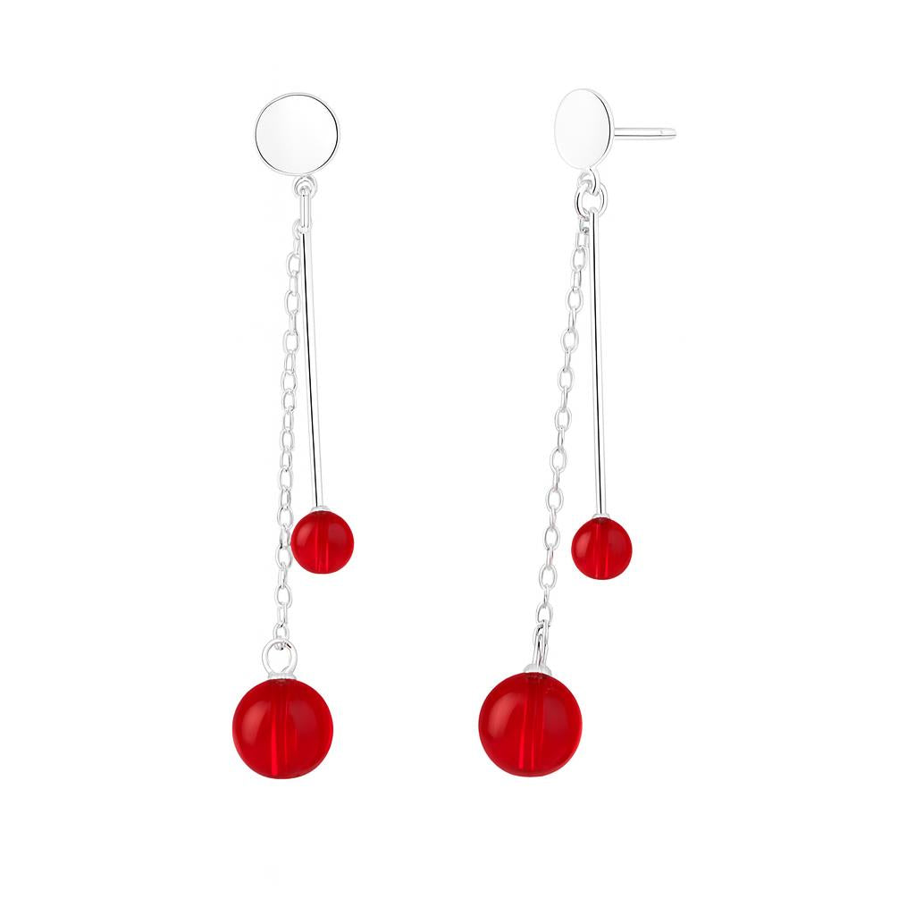 Boucles d'oreilles femme argent 925 rhodié perles zirconia rouge