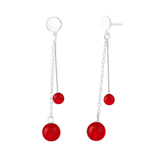 Boucles d'oreilles femme argent 925 rhodié perles zirconia rouge