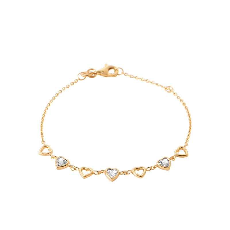 Bracelet femme plaqué or motif cœur zirconia 16+2cm