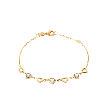 Bracelet femme plaqué or motif cœur zirconia 16+2cm