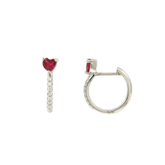 Créoles femme argent rhodié rubis cœur et zirconia 15mm