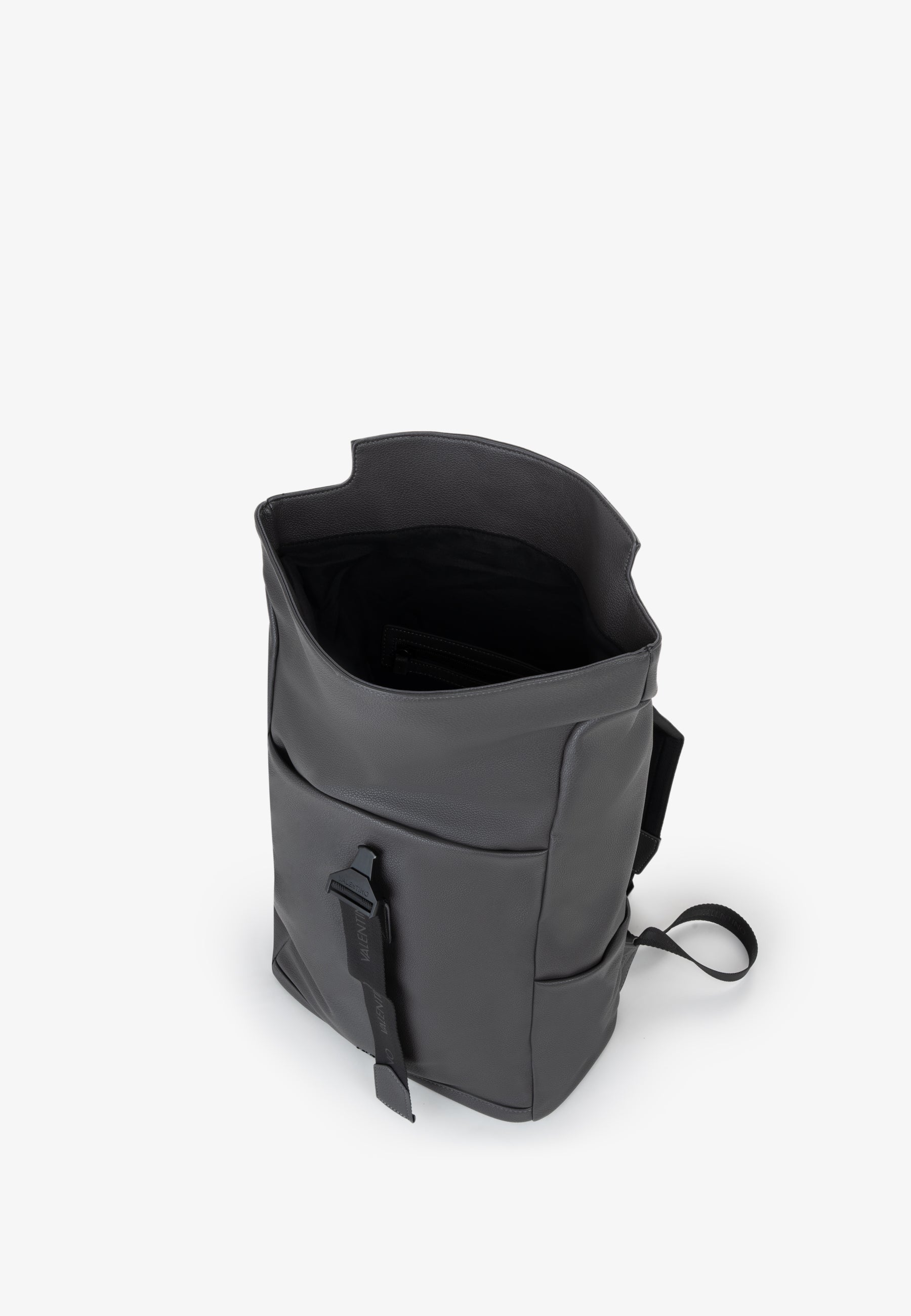 Sac à dos homme cuir grainé gris rolltop avec sangle