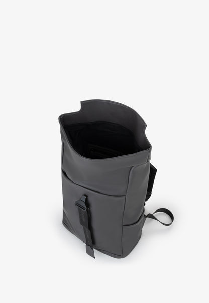Sac à dos homme cuir grainé gris rolltop avec sangle