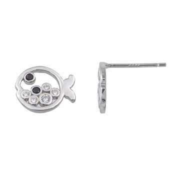 Boucles d'oreilles femme argent 925 poisson zirkonia onyx