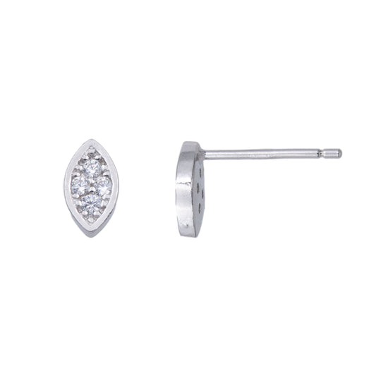 Clou d'oreille femme argent rhodié forme navette zirconia