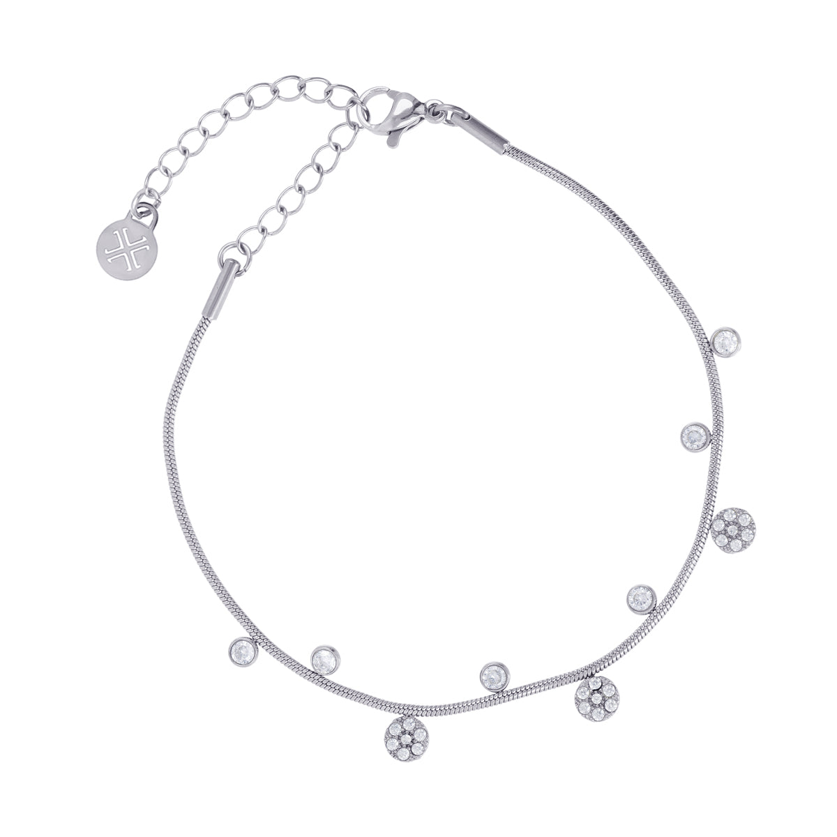 Bracelet femme acier silver zirconia charms ronds
