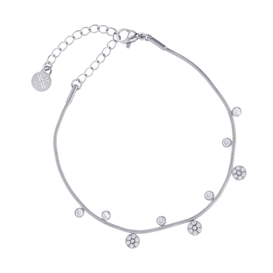 Bracelet femme acier silver zirconia charms ronds