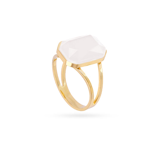Bague femme acier doré pierre synthétique blanche ajustable