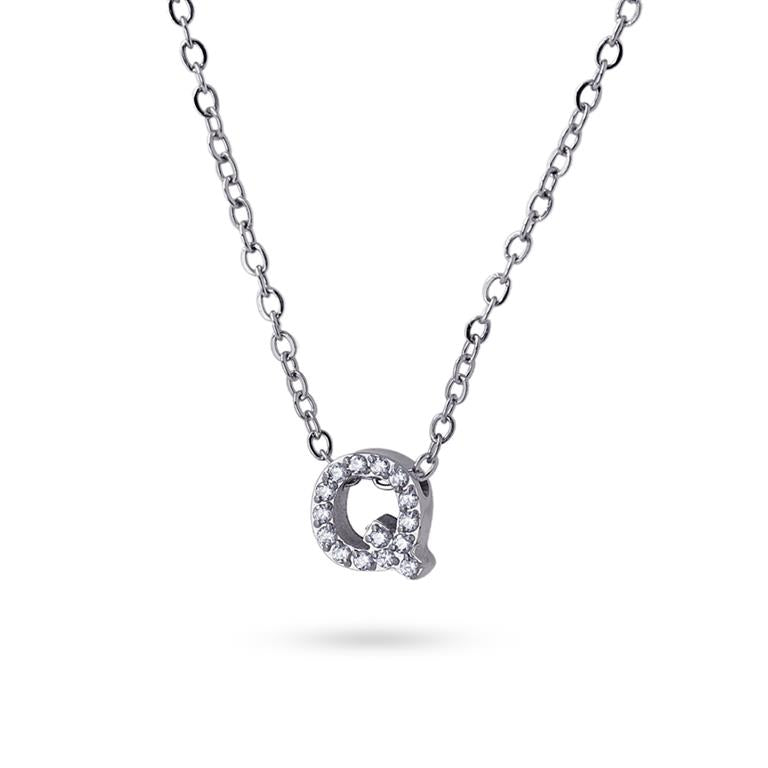 Collier femme acier lettre Q zirconia 38 cm