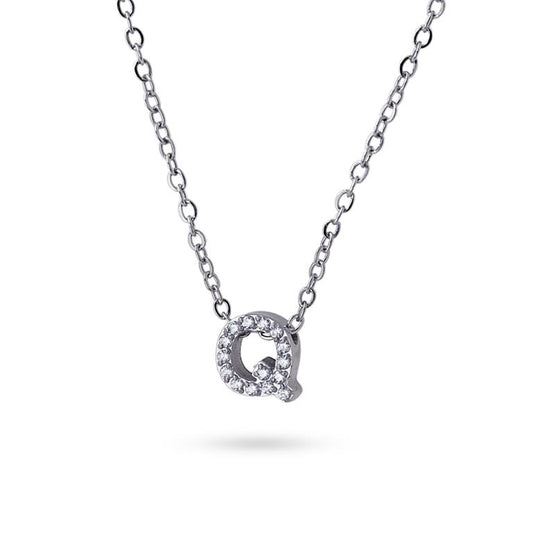 Collier femme acier lettre Q zirconia 38 cm