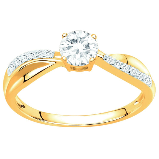 Bague femme plaqué or jaune zirconia solitaire torsadée