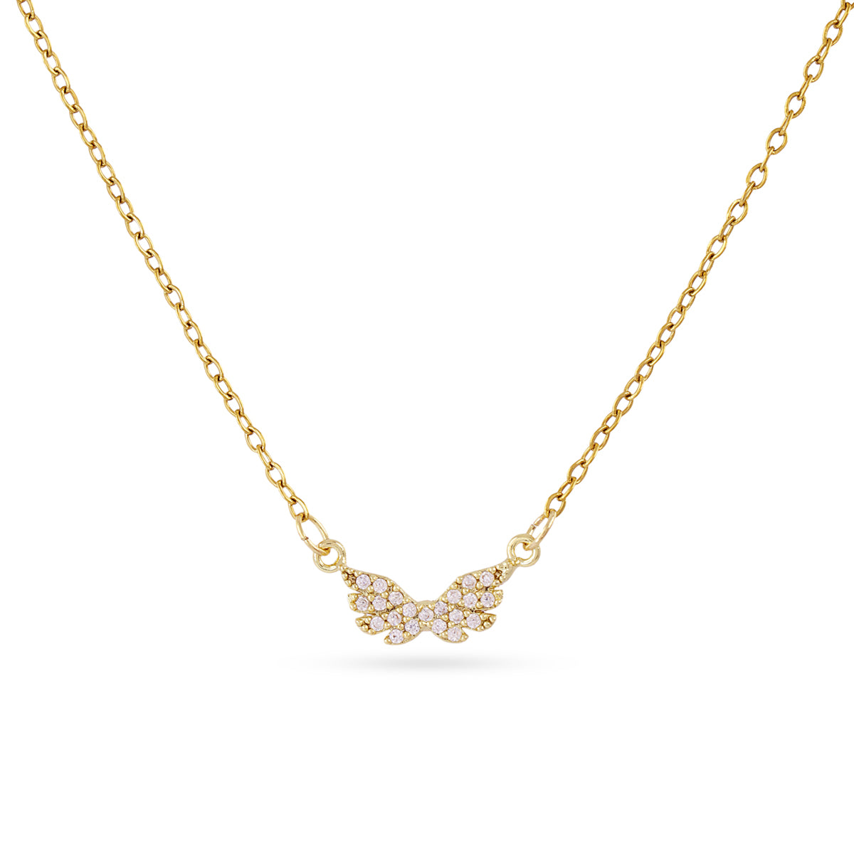 Collier femme acier doré zirconia motif ailes d'ange