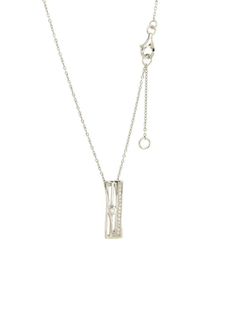 Collier femme argent rhodié pendentif rectangle zirconia
