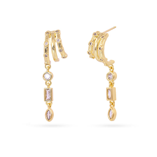 Boucles d'oreilles pendantes femme acier doré zirconia