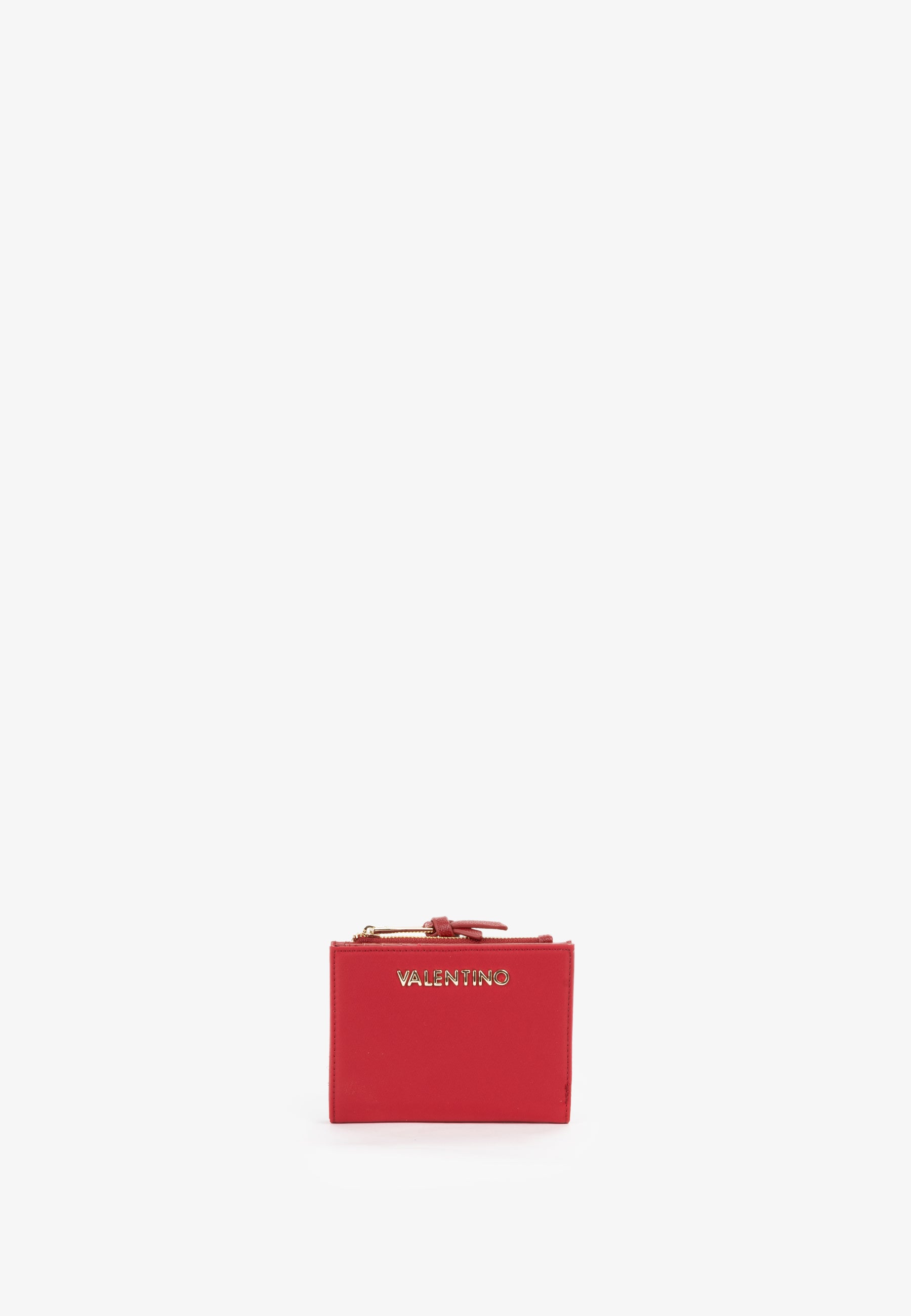 Portefeuille femme rouge cerise zippé compact en cuir