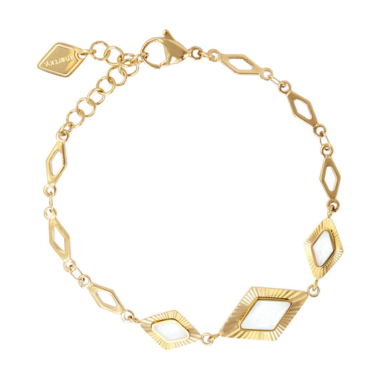 Bracelet femme acier doré losanges pierre synthétique blanche