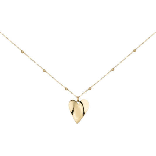 Collier femme acier doré pendentif cœur bombé satellite