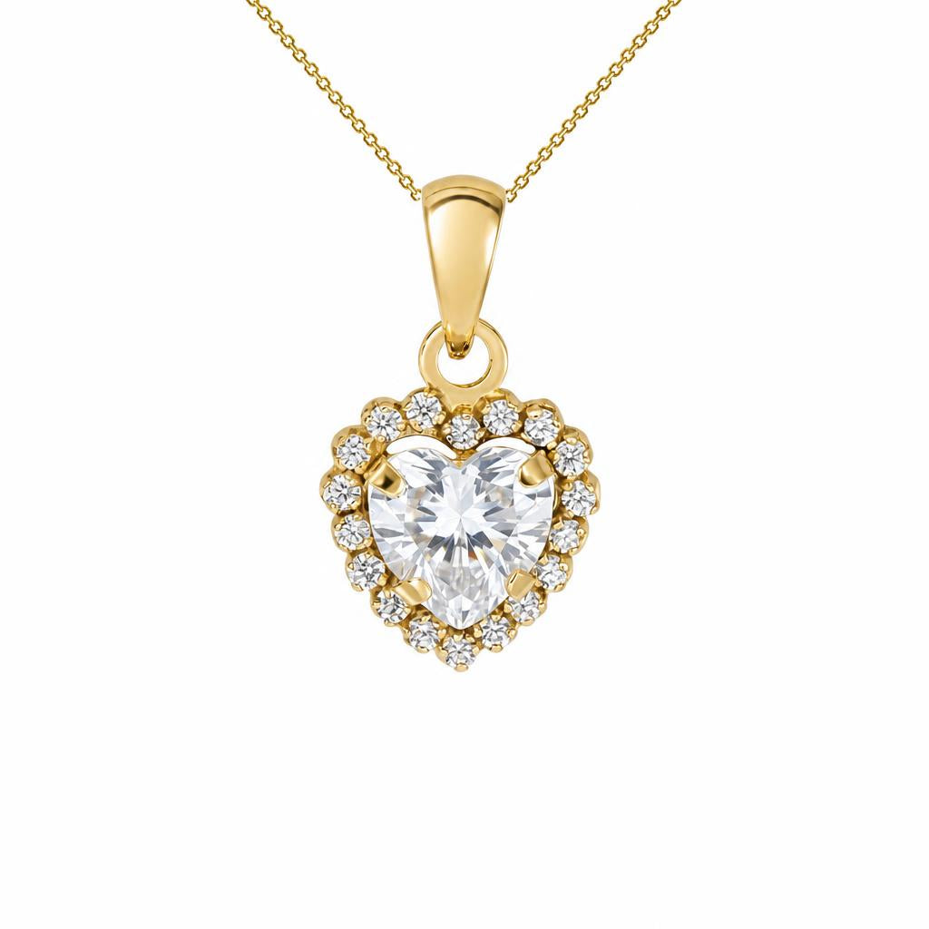 Collier femme or jaune 9 carats pendentif cœur zirkonia