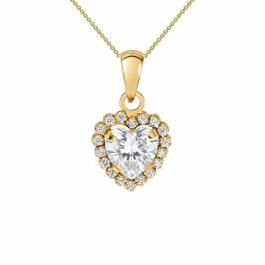 Collier femme or jaune 9 carats pendentif cœur zirkonia