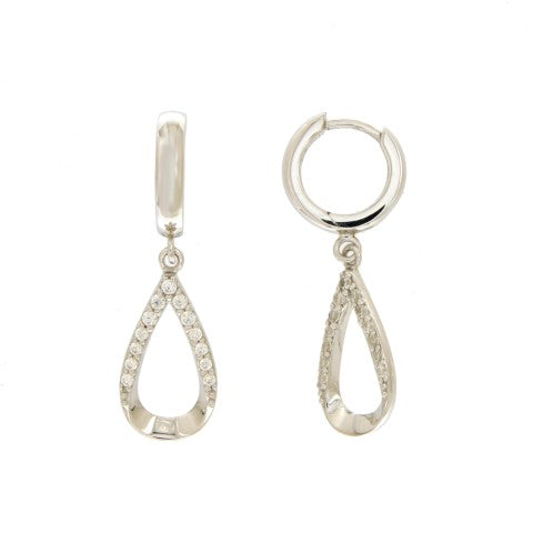 Créoles femme argent rhodié pendentif goutte zirconia