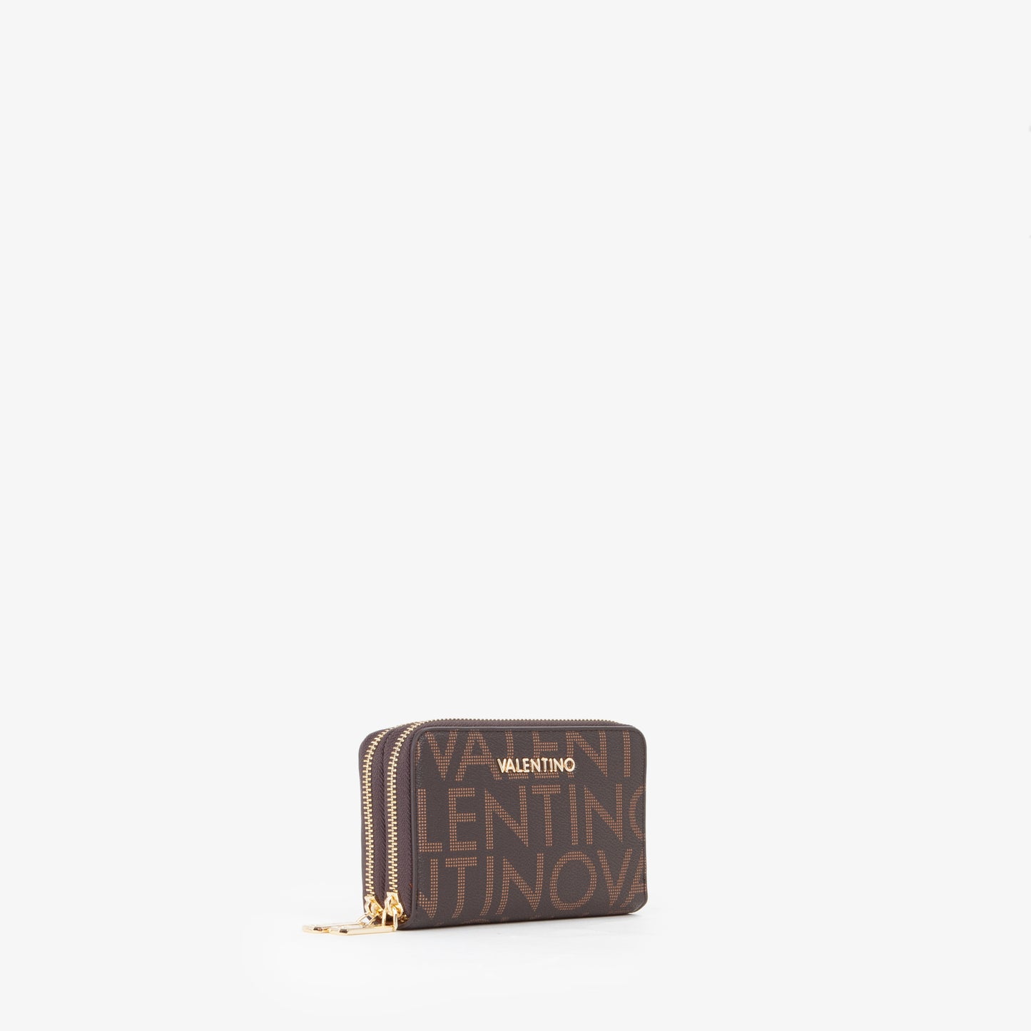 Portefeuille femme zippé monogramme marron camel