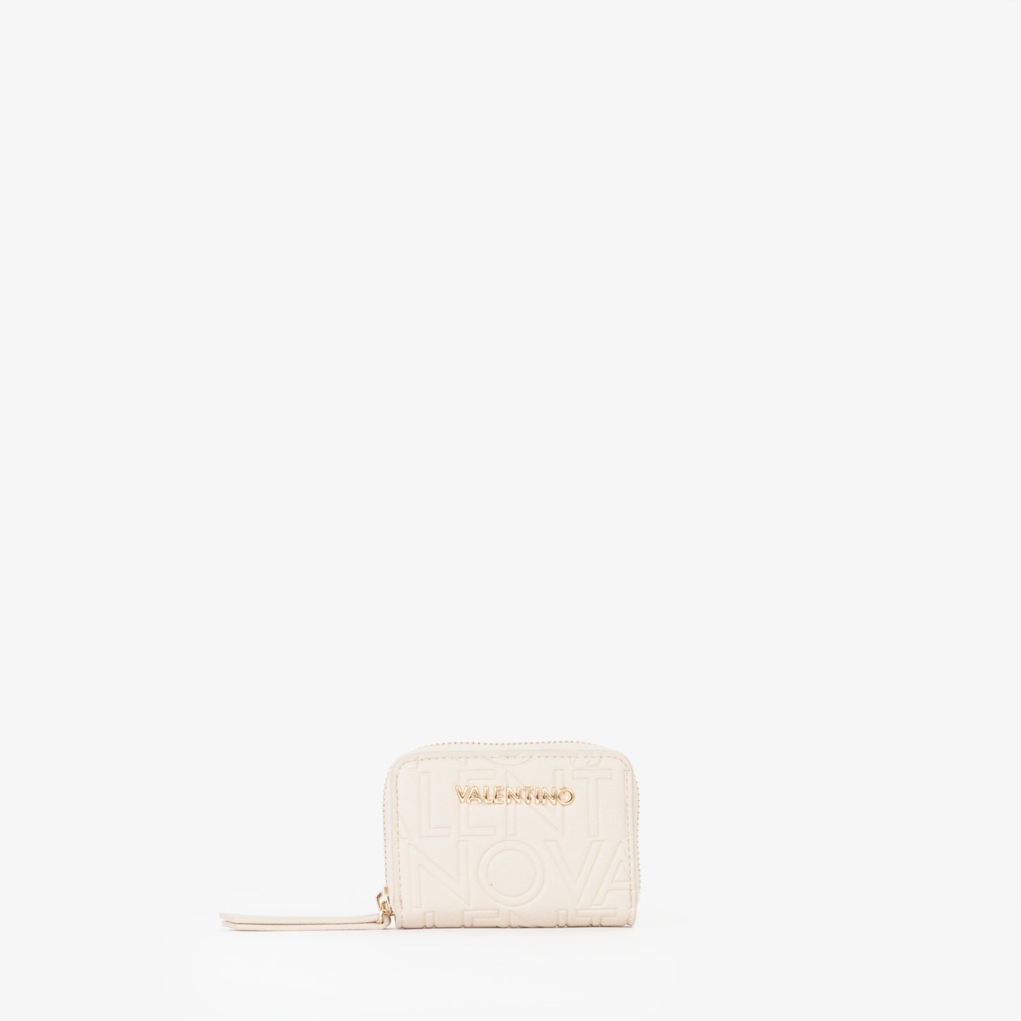 Petit portefeuille femme écru zippé motif embossé