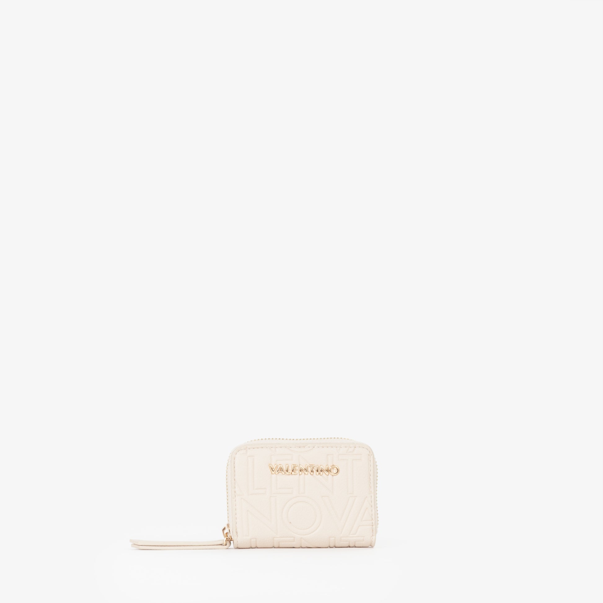 Petit portefeuille femme écru zippé motif embossé