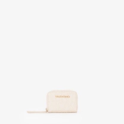 Petit portefeuille femme écru zippé motif embossé