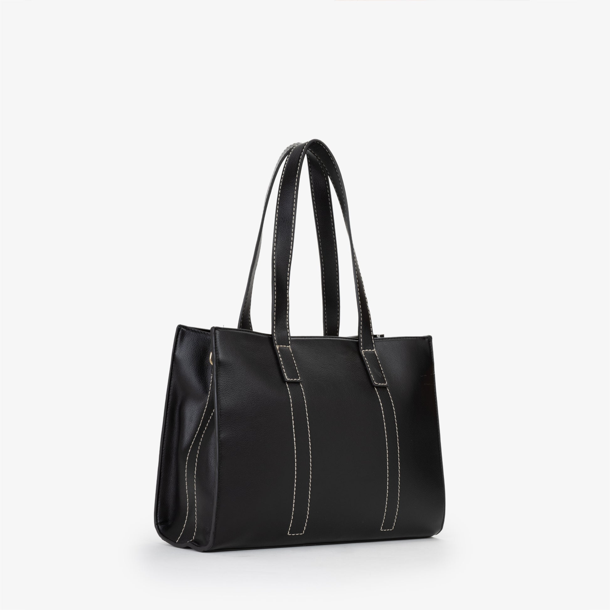 Sac à main femme noir structuré surpiqûres contrastantes