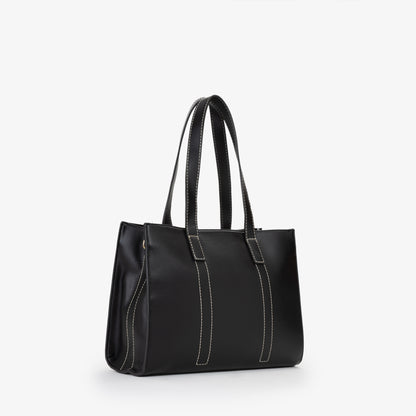 Sac à main femme noir structuré surpiqûres contrastantes