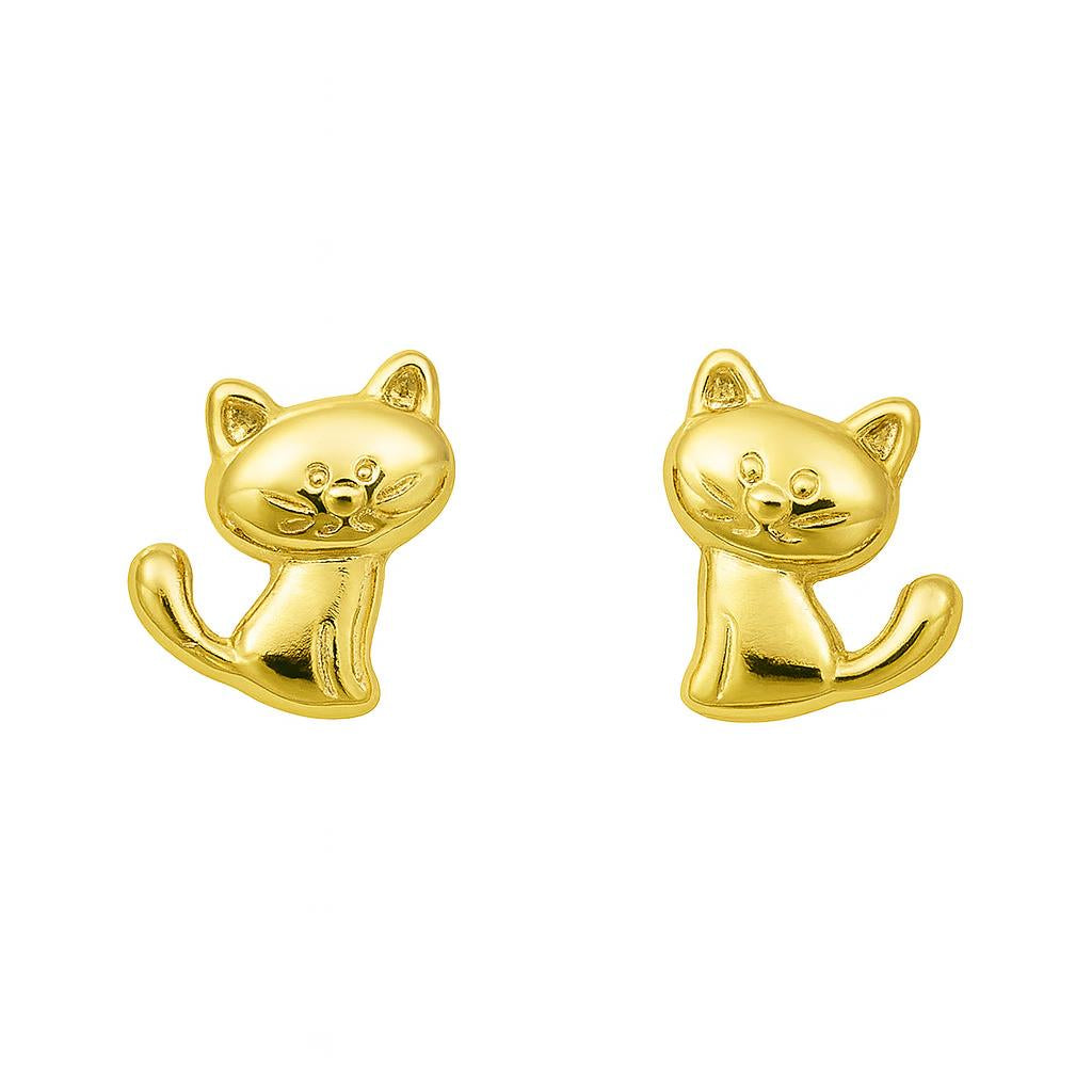 Clous d'oreilles femme or jaune 9 carats motif chat