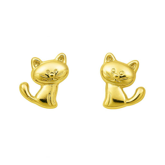 Clous d'oreilles femme or jaune 9 carats motif chat