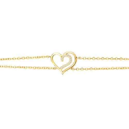Bracelet femme plaqué or jaune motif cœur zirconia