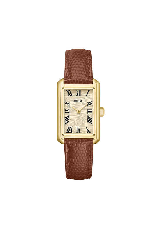 Montre Belisenna en cuir couleur noix, couleur or