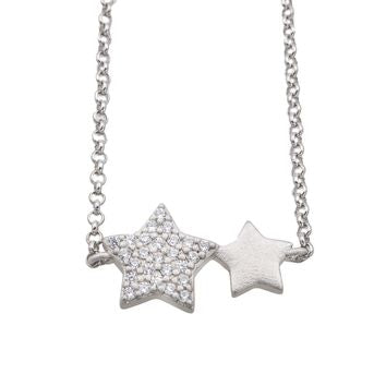 Collier femme argent 925 double étoile zirkonia 42cm