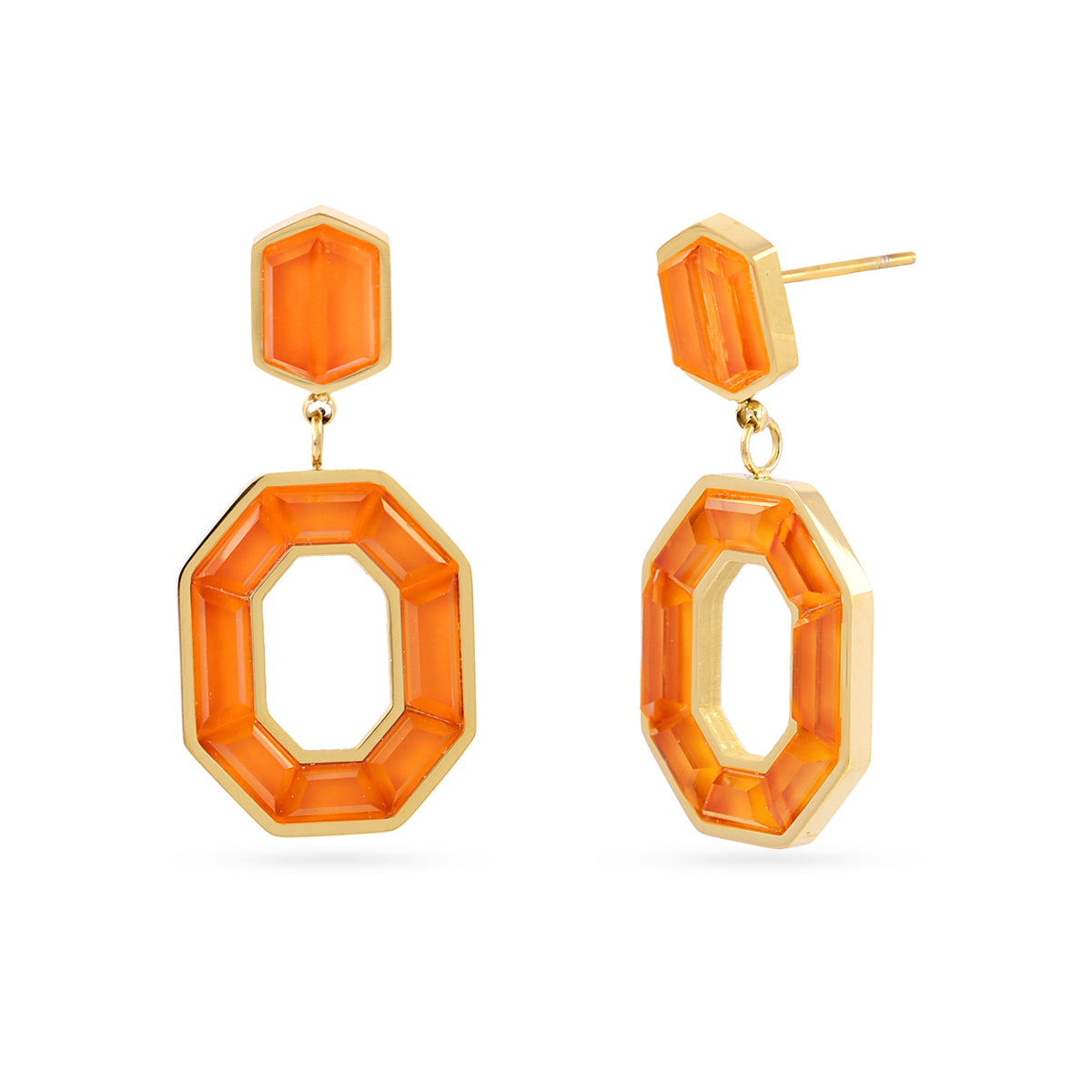 Boucles d'oreilles pendantes femme acier doré pierre orange