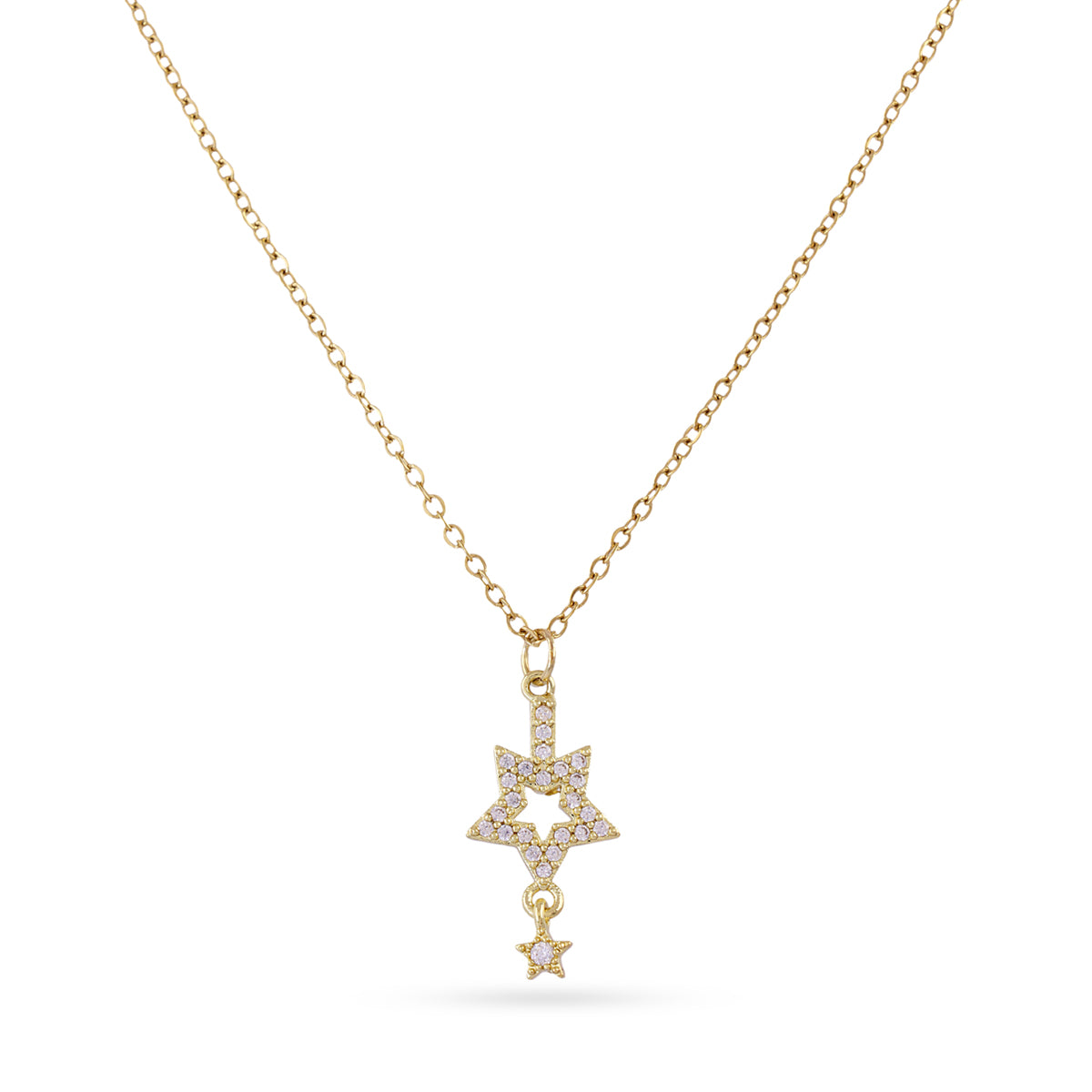 Collier femme acier doré étoiles zirconia pendant
