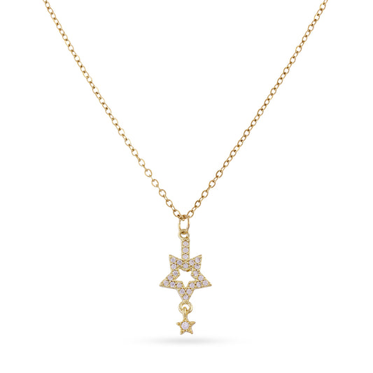 Collier femme acier doré étoiles zirconia pendant