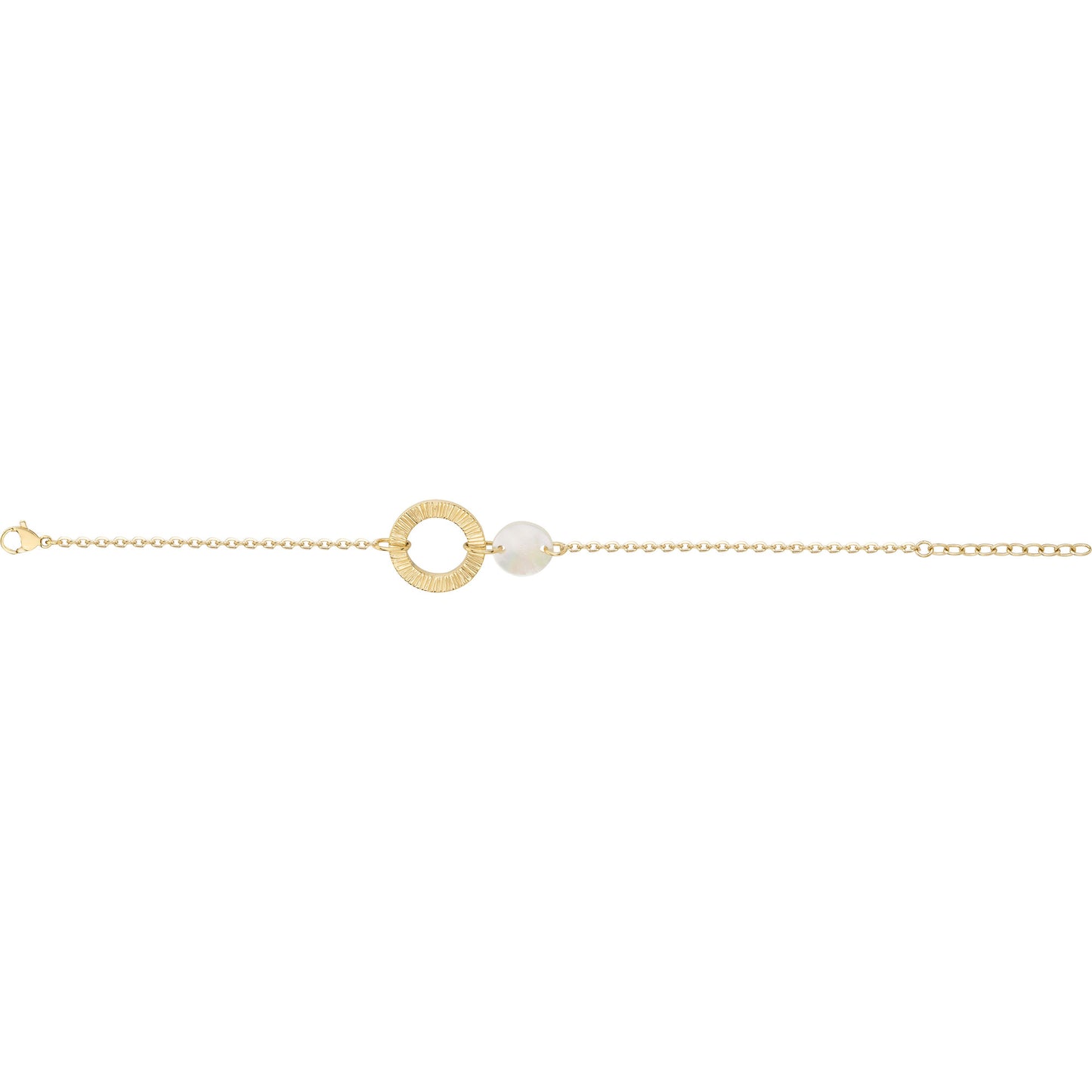 Bracelet femme acier doré anneau texturé et nacre