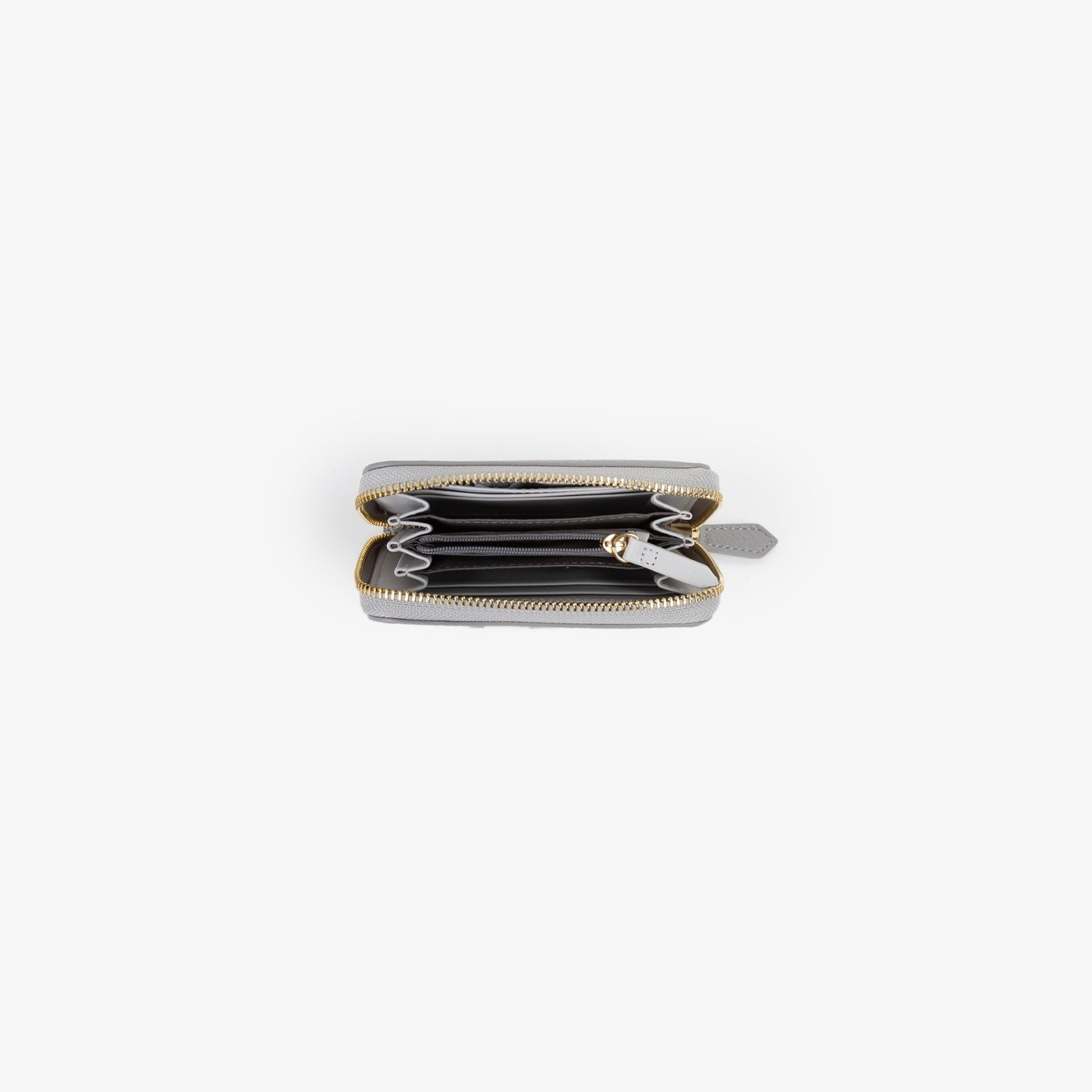 Portefeuille femme zippé gris clair finition grainée
