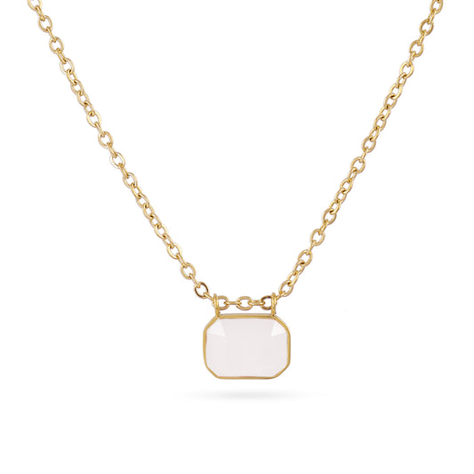 Collier femme acier doré pendentif pierre synthétique blanche