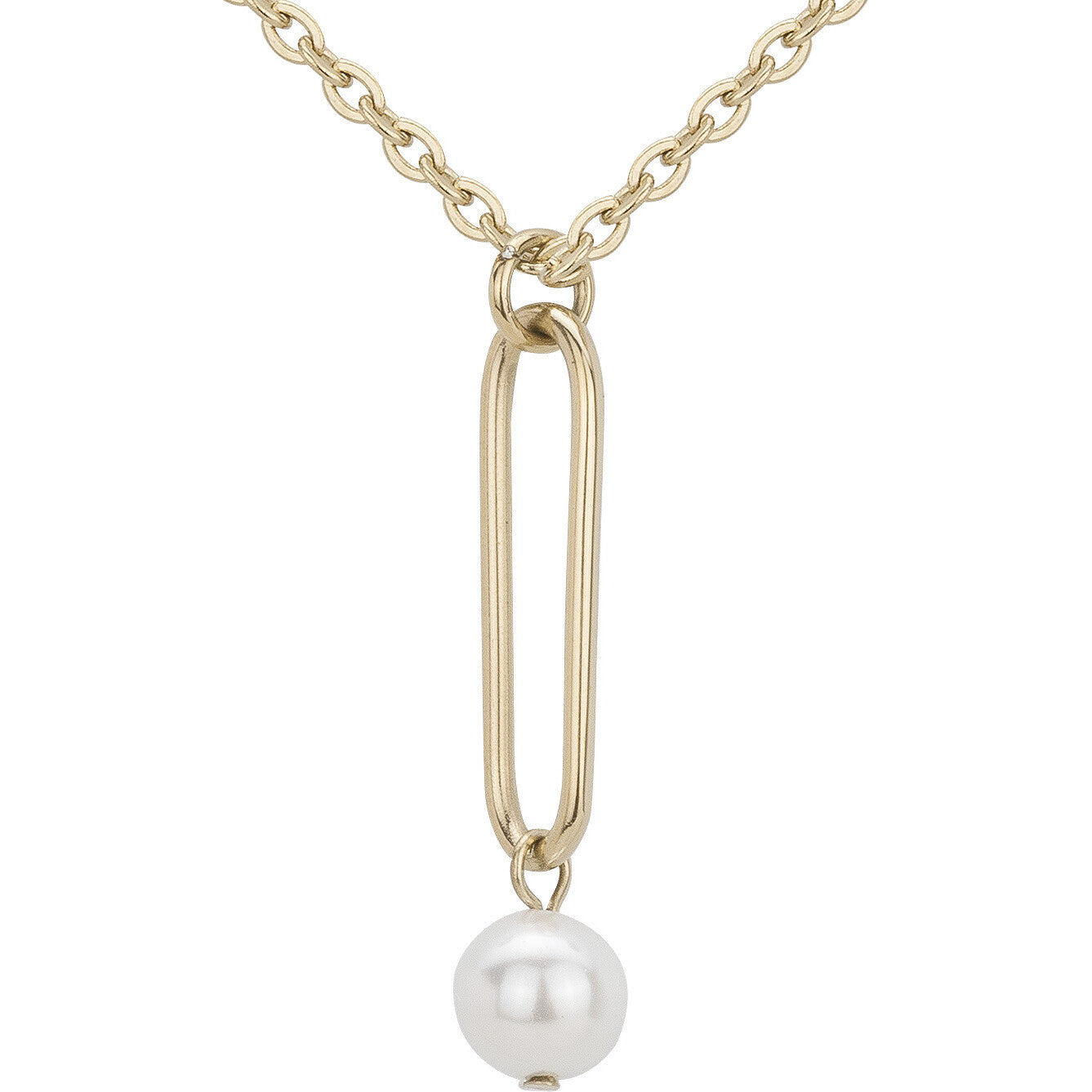 COLLIER - ACIER DORE - PERLE SYNTHETIQUE