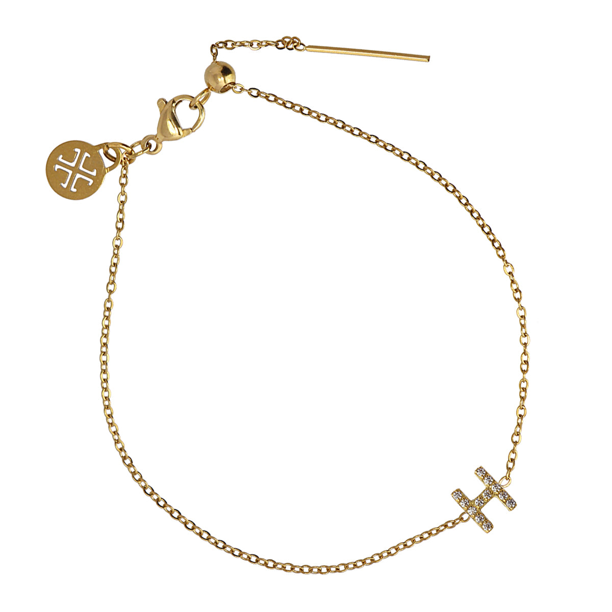 Bracelet femme acier doré lettre H zirconia 19 cm
