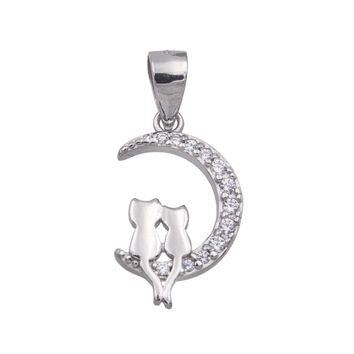 Collier femme argent 925 pendentif lune chats zirkonia