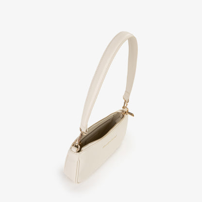 Sac épaule femme écru gold lettres dorées baguette