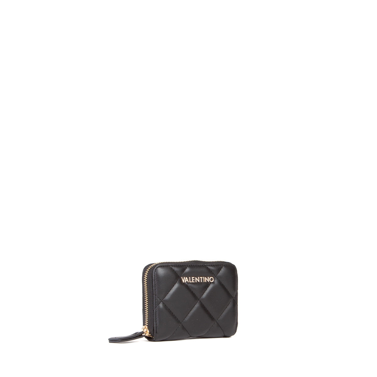 Portemonnaie femme noir matelassé zippé compact