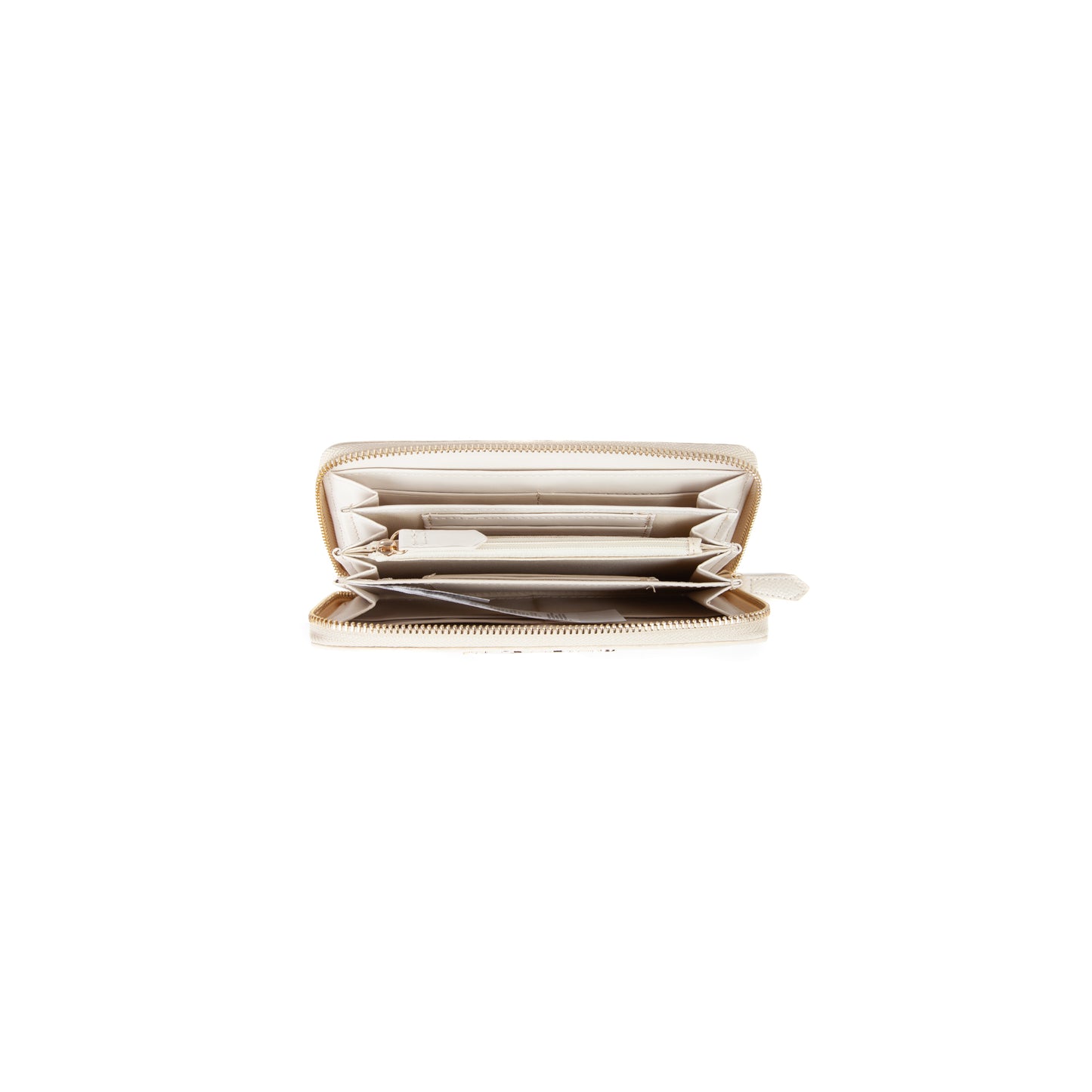 Portefeuille femme zippé beige doré élégant
