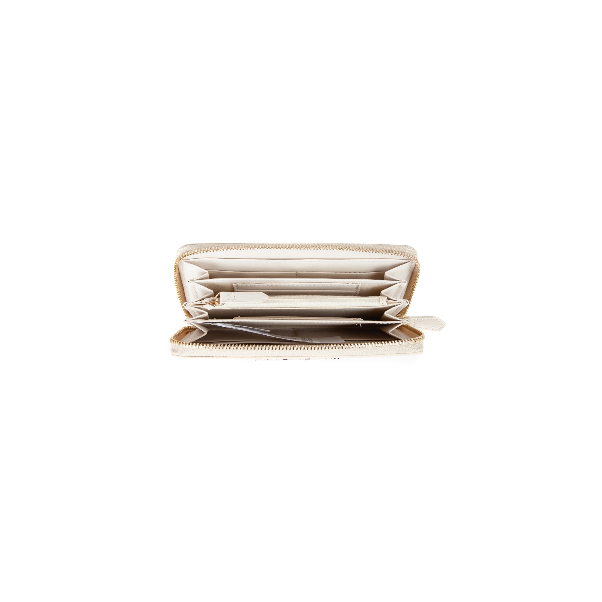 Portefeuille femme zippé beige doré élégant